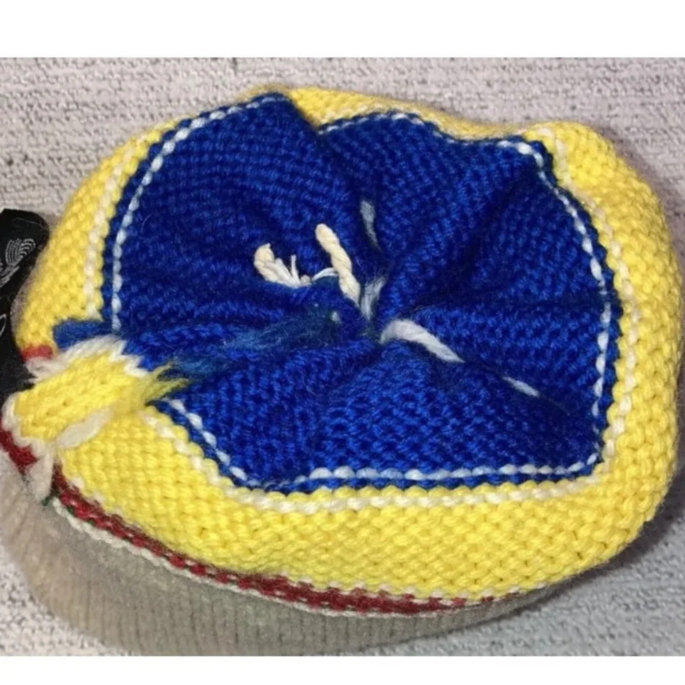 Vintage 70s Boy Rainbow Personalized David Wool Hat Primary Colors Ski Pom Pom